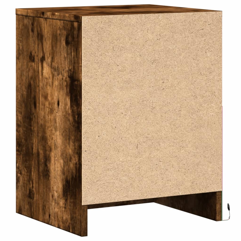 Smoked Oak Bedside Cabinets with LED Lights - Set of 2