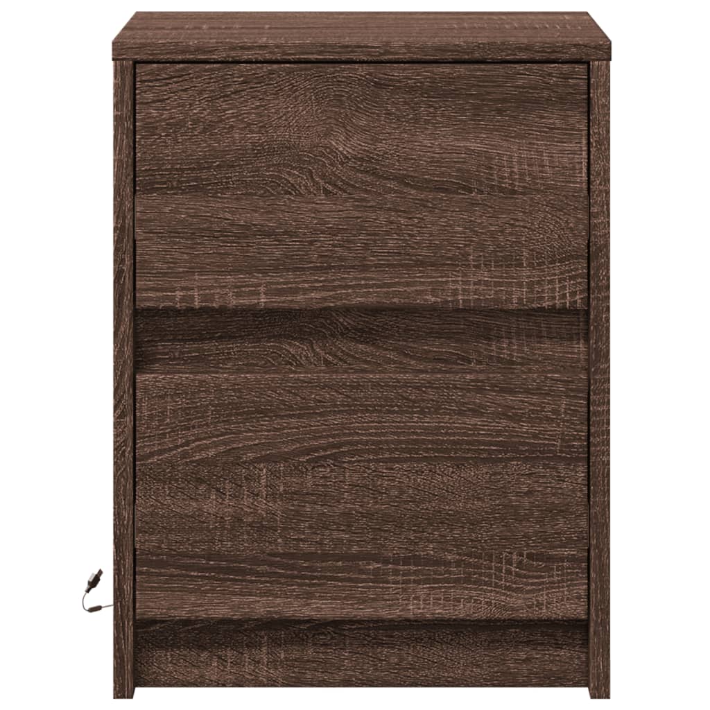 Brown Oak LED Bedside Cabinet - Engineered Wood Elegance