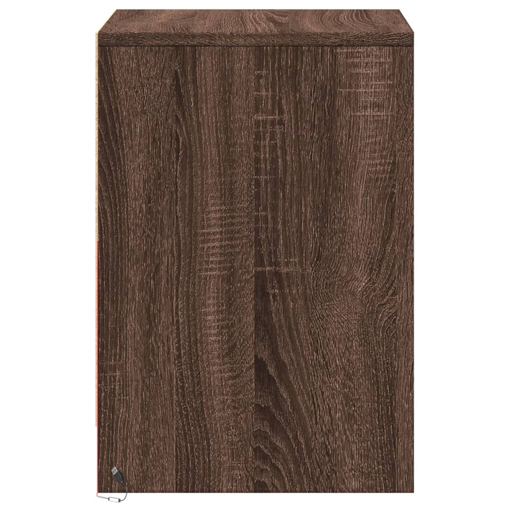 Brown Oak LED Bedside Cabinet - Engineered Wood Elegance