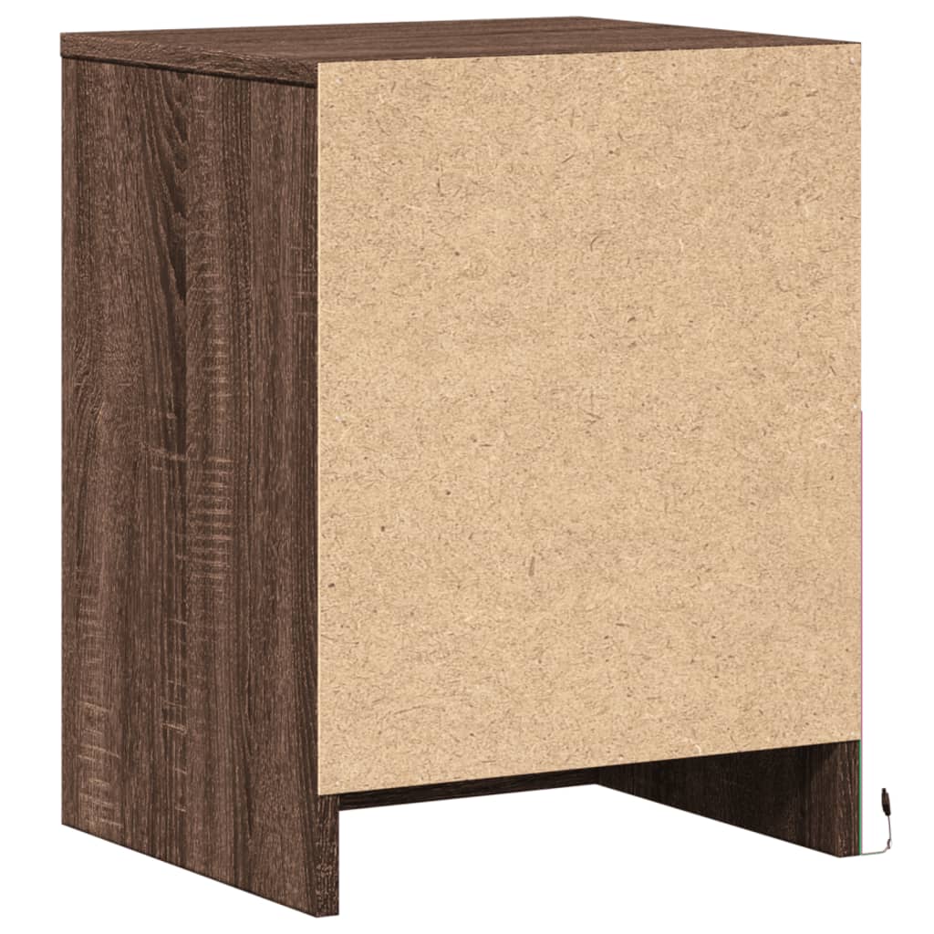 Brown Oak LED Bedside Cabinet - Engineered Wood Elegance