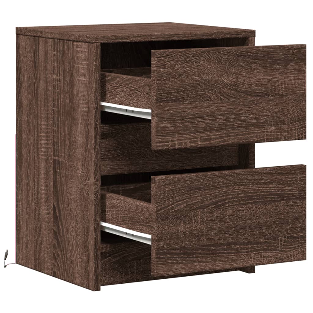 Brown Oak LED Bedside Cabinet - Engineered Wood Elegance