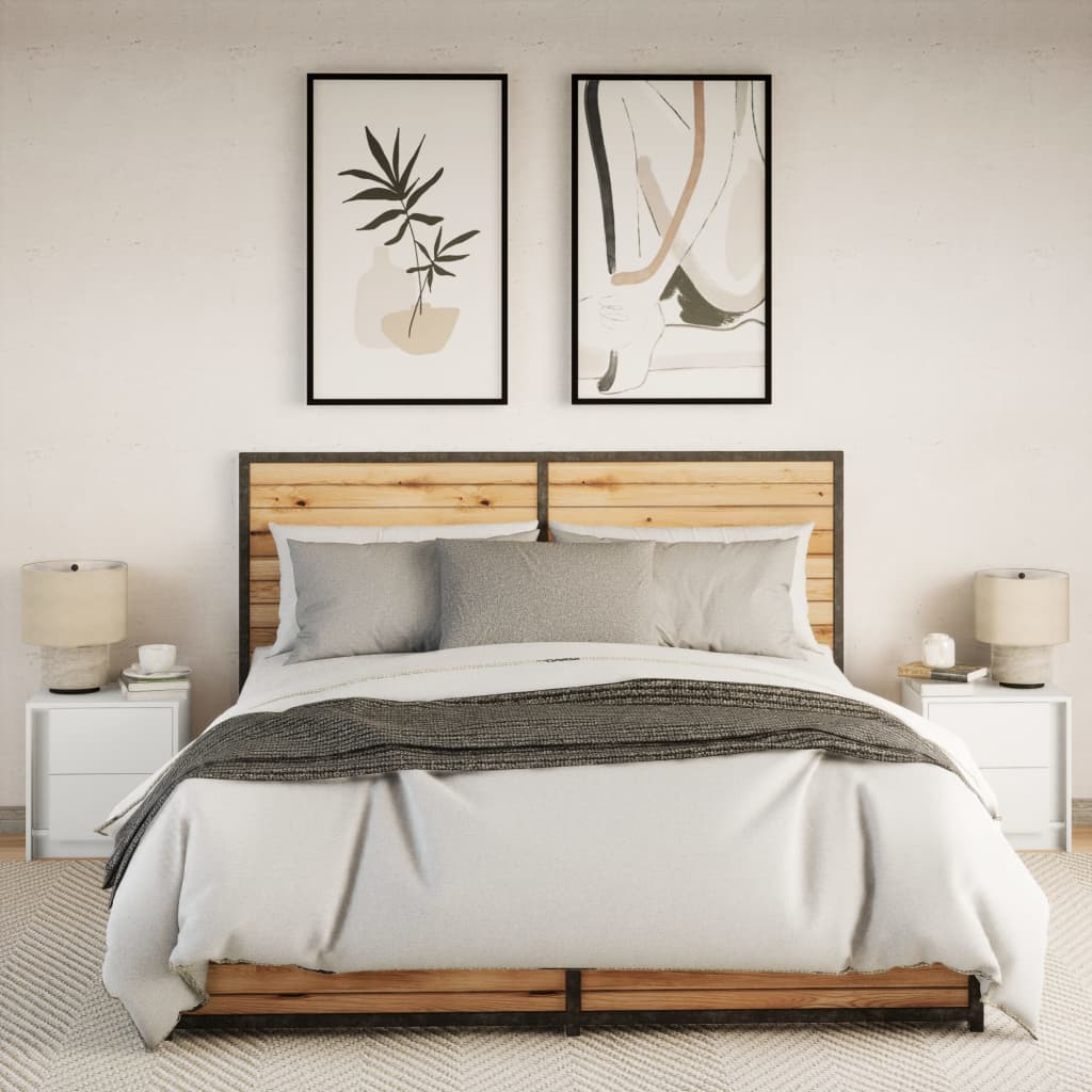 White Engineered Wood Bedside Cabinets with LED Lights, 2 Pcs