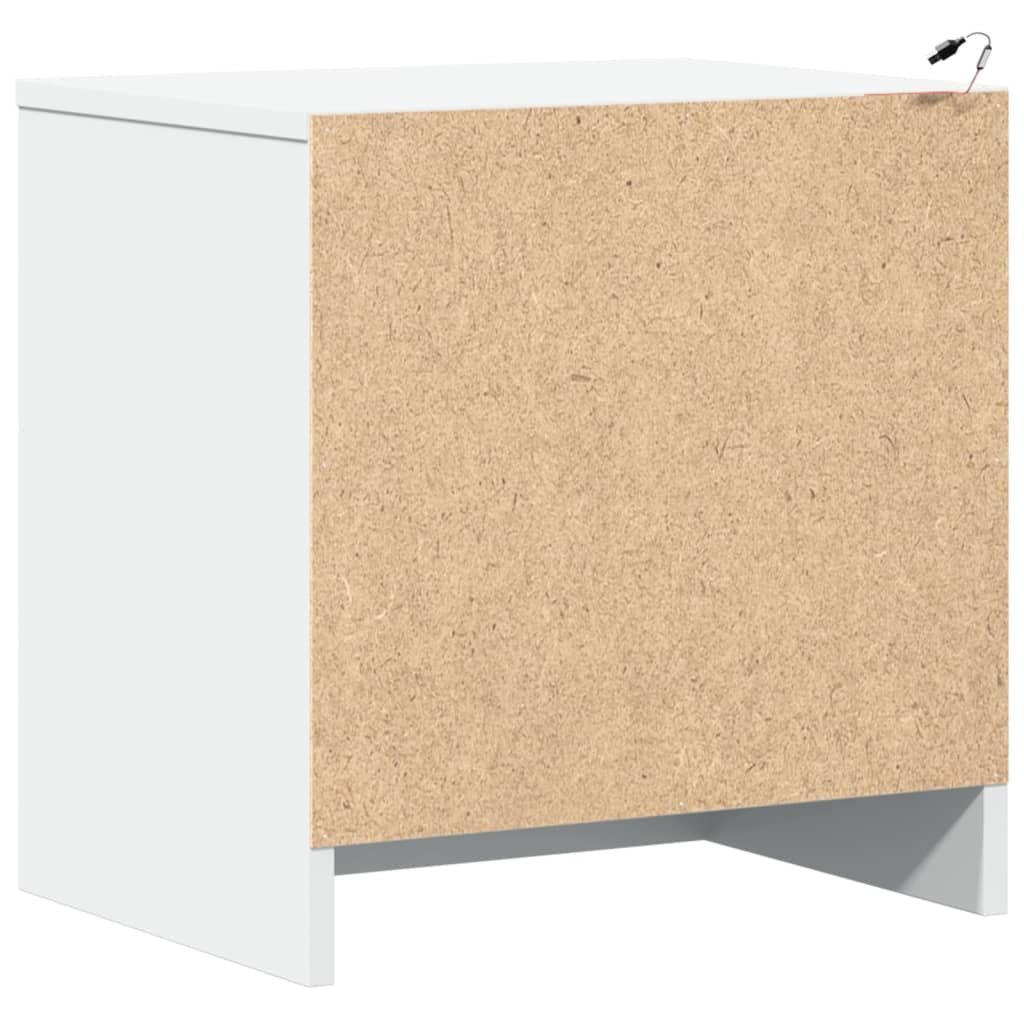 White Engineered Wood Bedside Cabinets with LED Lights, 2 Pcs