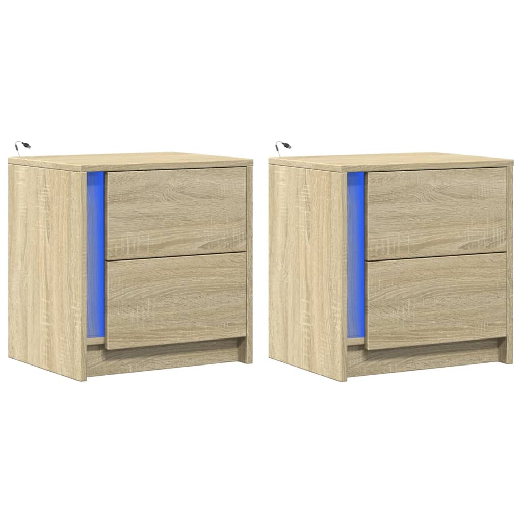 Sonoma Oak LED Bedside Cabinets - 2 pcs, Engineered Wood