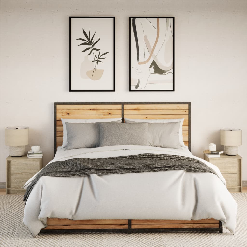 Sonoma Oak LED Bedside Cabinets - 2 pcs, Engineered Wood