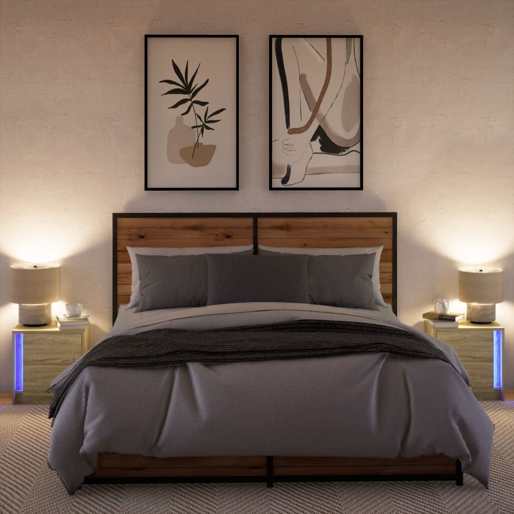 Sonoma Oak LED Bedside Cabinets - 2 pcs, Engineered Wood