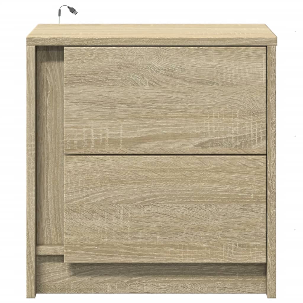 Sonoma Oak LED Bedside Cabinets - 2 pcs, Engineered Wood