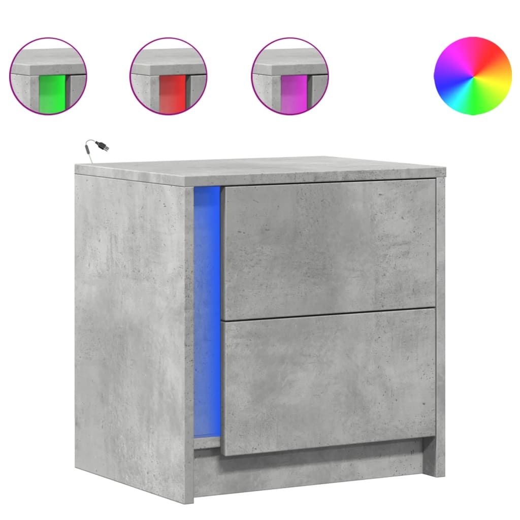 Bedside Cabinets with LED Lights 2 pcs Concrete Grey Engineered Wood