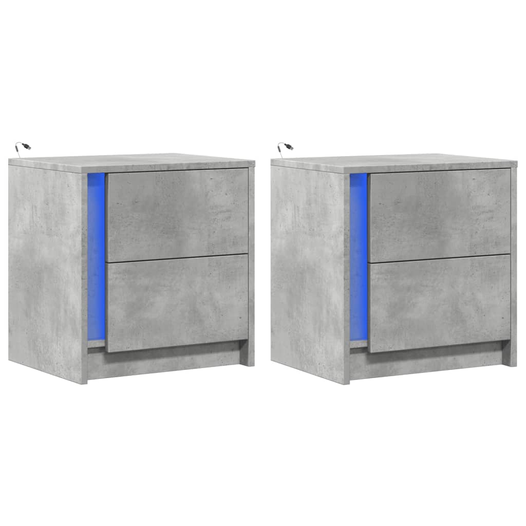 Bedside Cabinets with LED Lights 2 pcs Concrete Grey Engineered Wood
