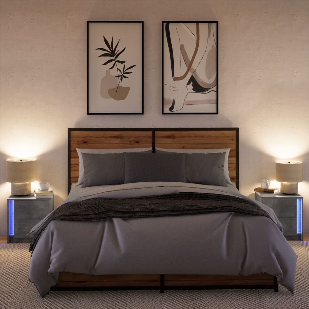 Bedside Cabinets with LED Lights 2 pcs Concrete Grey Engineered Wood