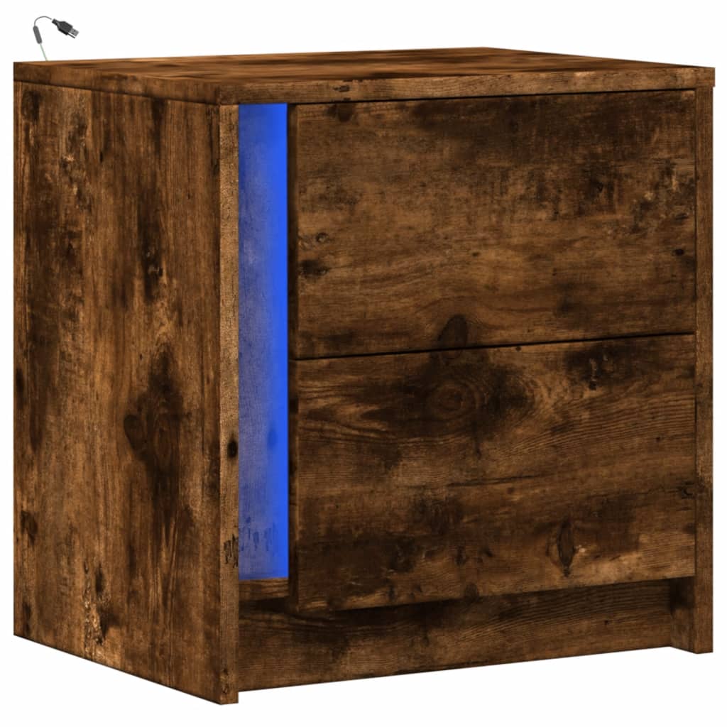 Smoked Oak LED Bedside Cabinet | Engineered Wood Nightstand