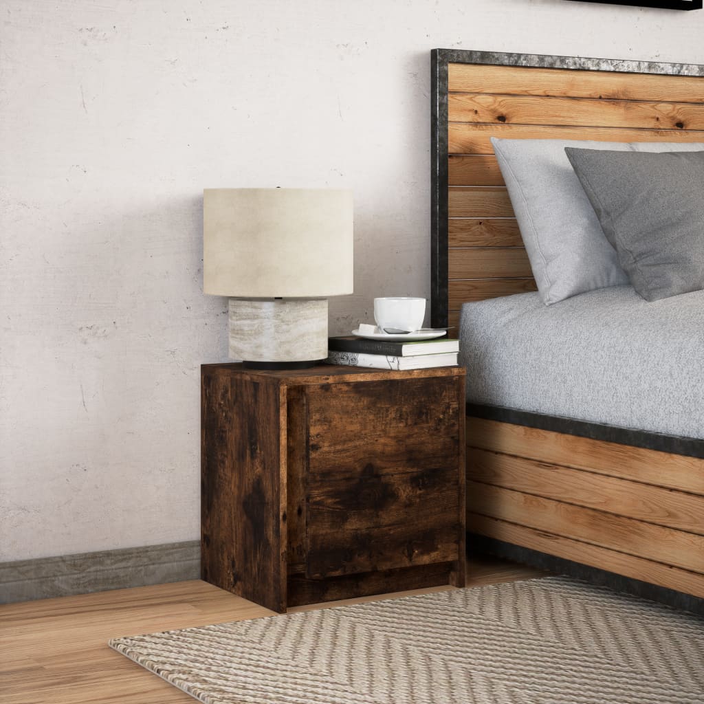 Smoked Oak LED Bedside Cabinet | Engineered Wood Nightstand