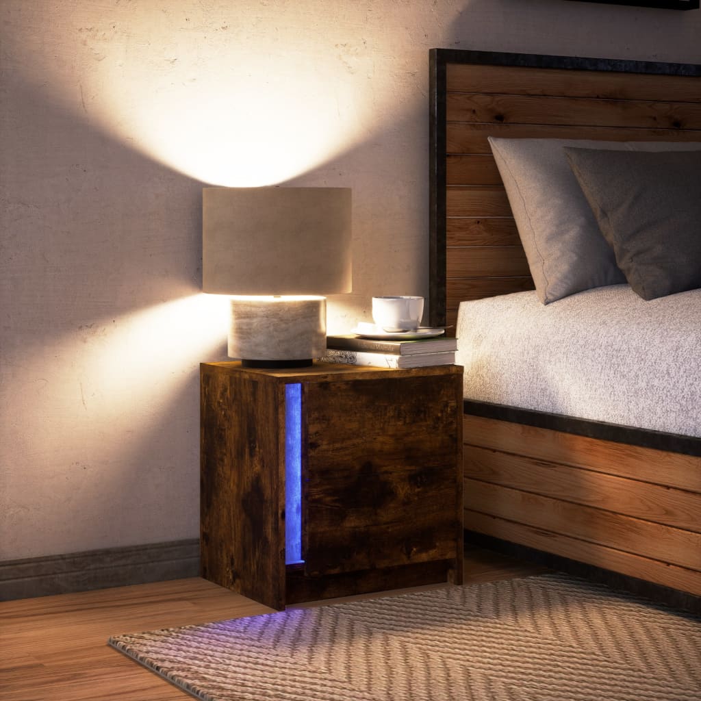 Smoked Oak LED Bedside Cabinet | Engineered Wood Nightstand