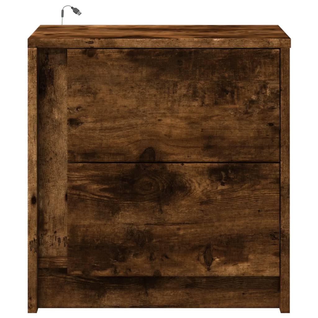 Smoked Oak LED Bedside Cabinet | Engineered Wood Nightstand
