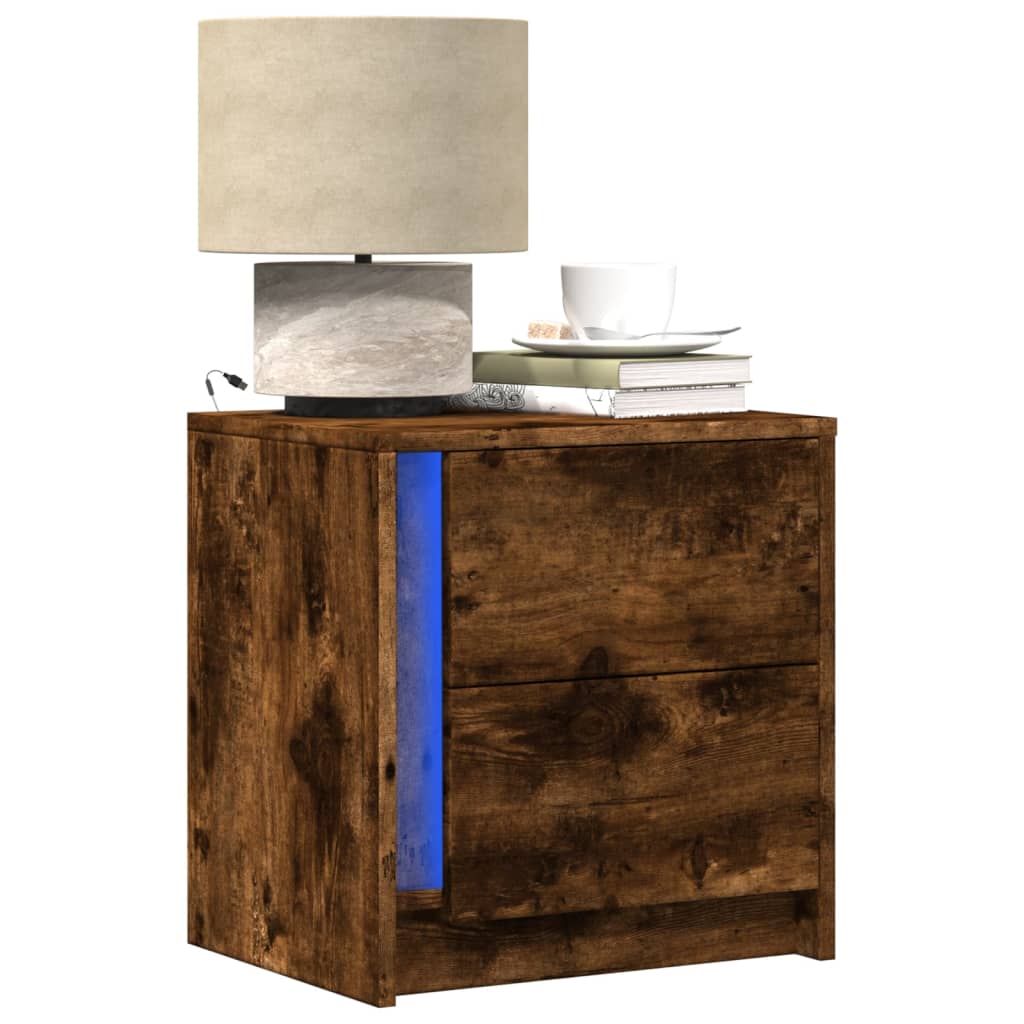 Smoked Oak LED Bedside Cabinet | Engineered Wood Nightstand