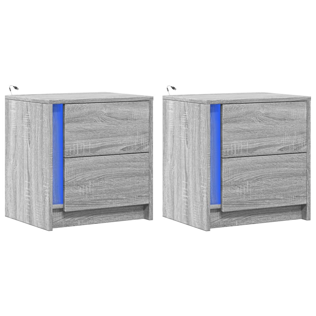 Grey Sonoma Bedside Cabinets with LED Lights, 2 Pcs - Engineered Wood