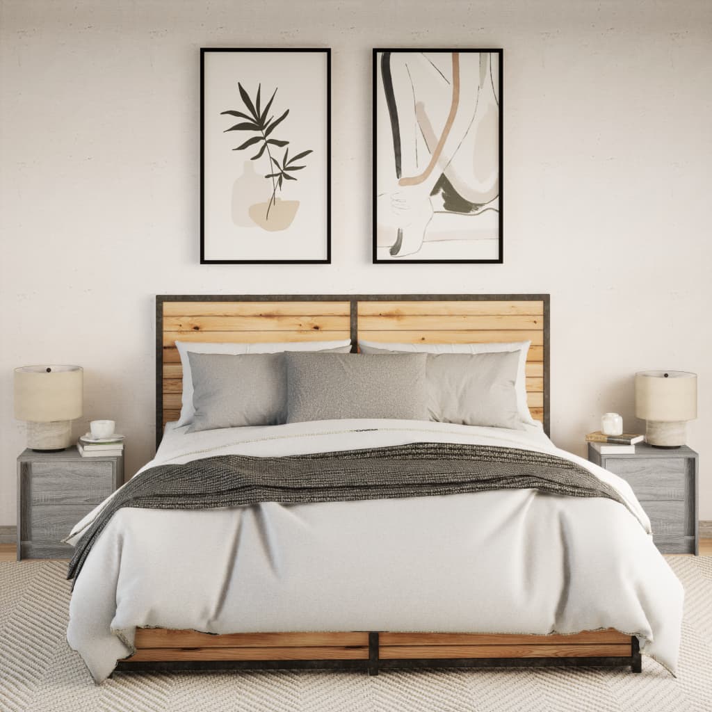Grey Sonoma Bedside Cabinets with LED Lights, 2 Pcs - Engineered Wood