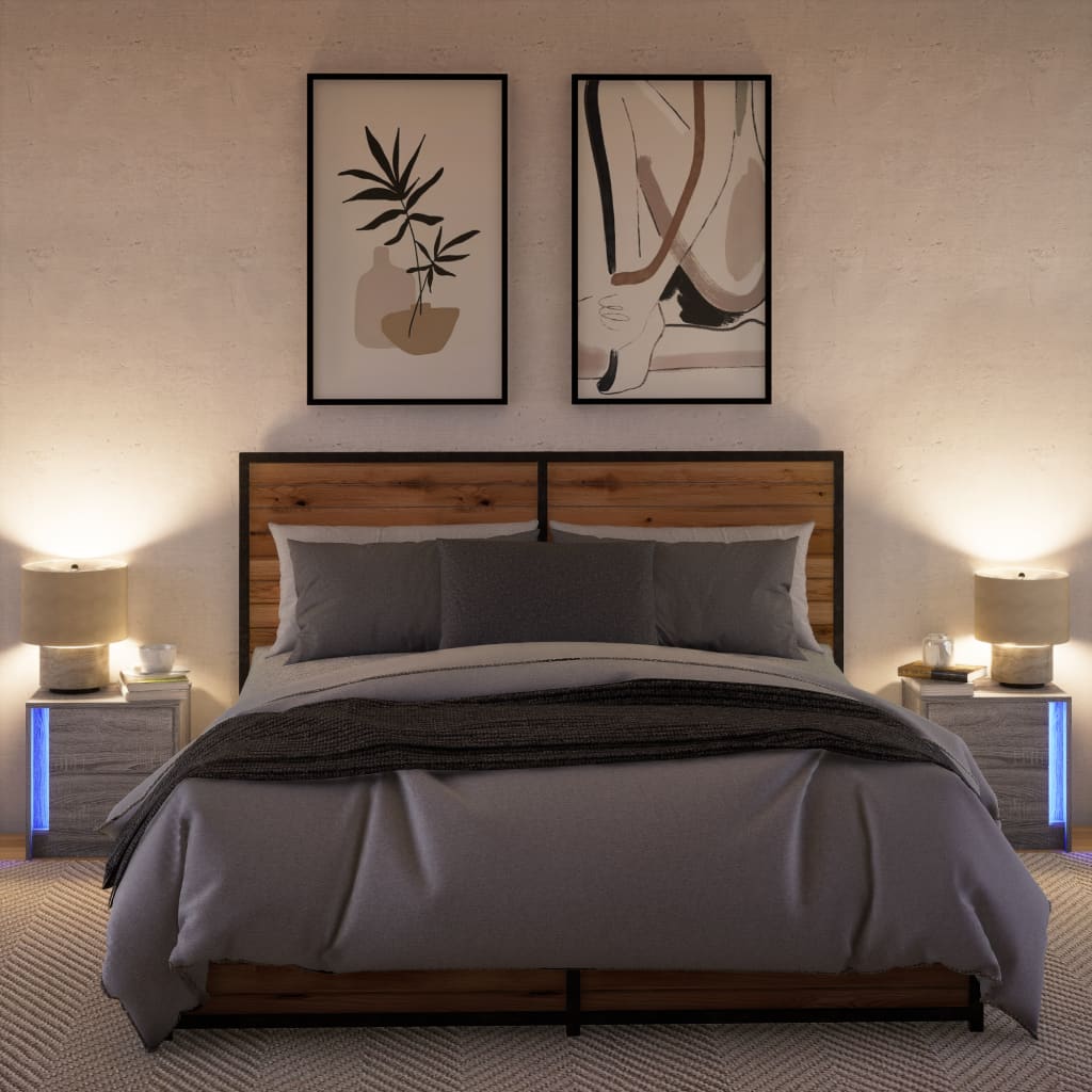 Grey Sonoma Bedside Cabinets with LED Lights, 2 Pcs - Engineered Wood