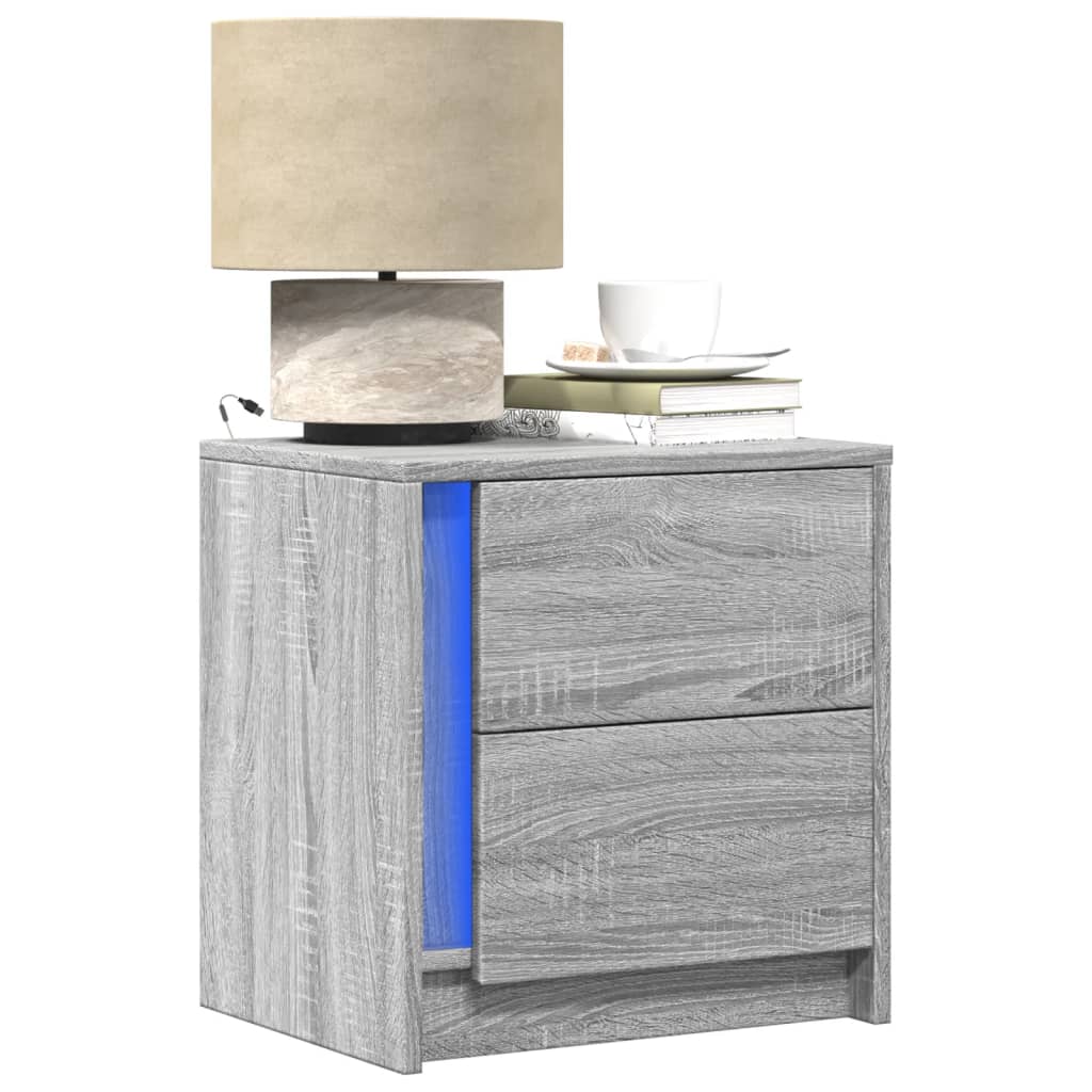 Grey Sonoma Bedside Cabinets with LED Lights, 2 Pcs - Engineered Wood