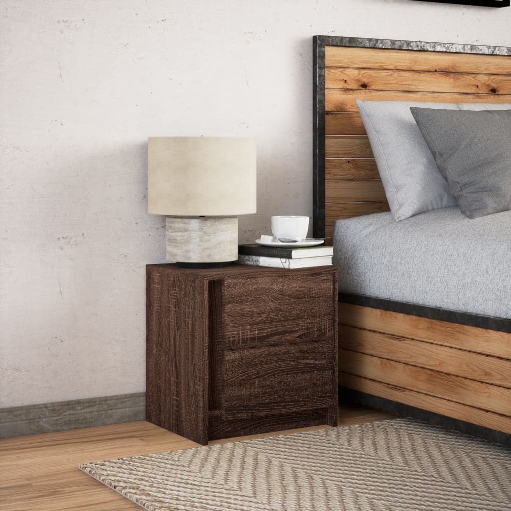 LED Bedside Cabinet in Brown Oak Engineered Wood