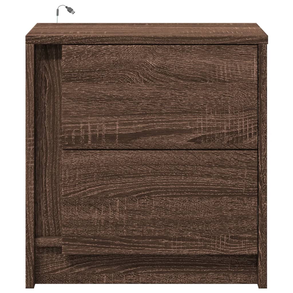LED Bedside Cabinet in Brown Oak Engineered Wood