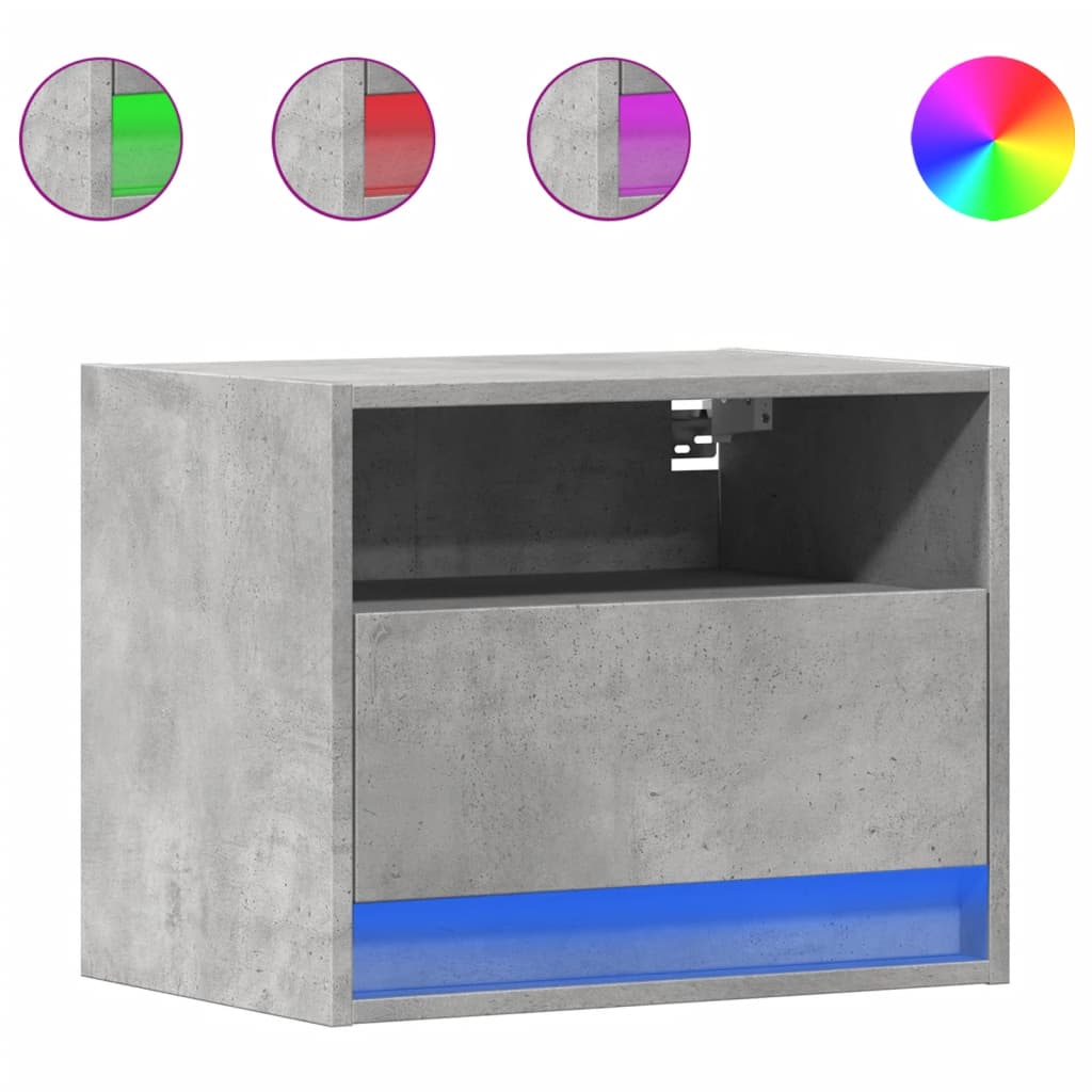 Concrete Grey Wall-Mounted Bedside Cabinet with LED Lights