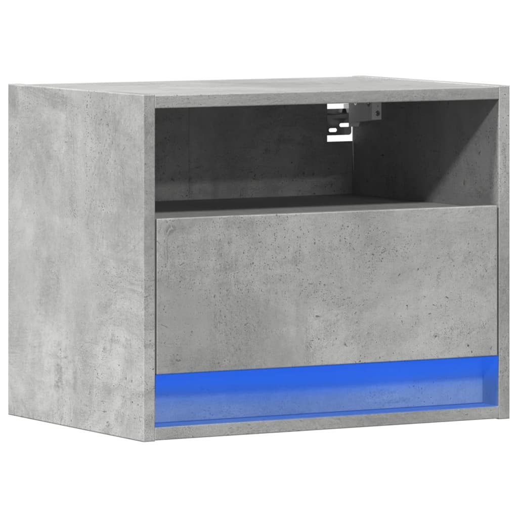 Concrete Grey Wall-Mounted Bedside Cabinet with LED Lights