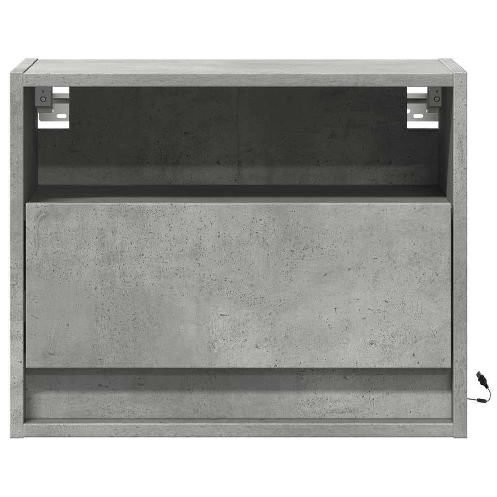 Concrete Grey Wall-Mounted Bedside Cabinet with LED Lights