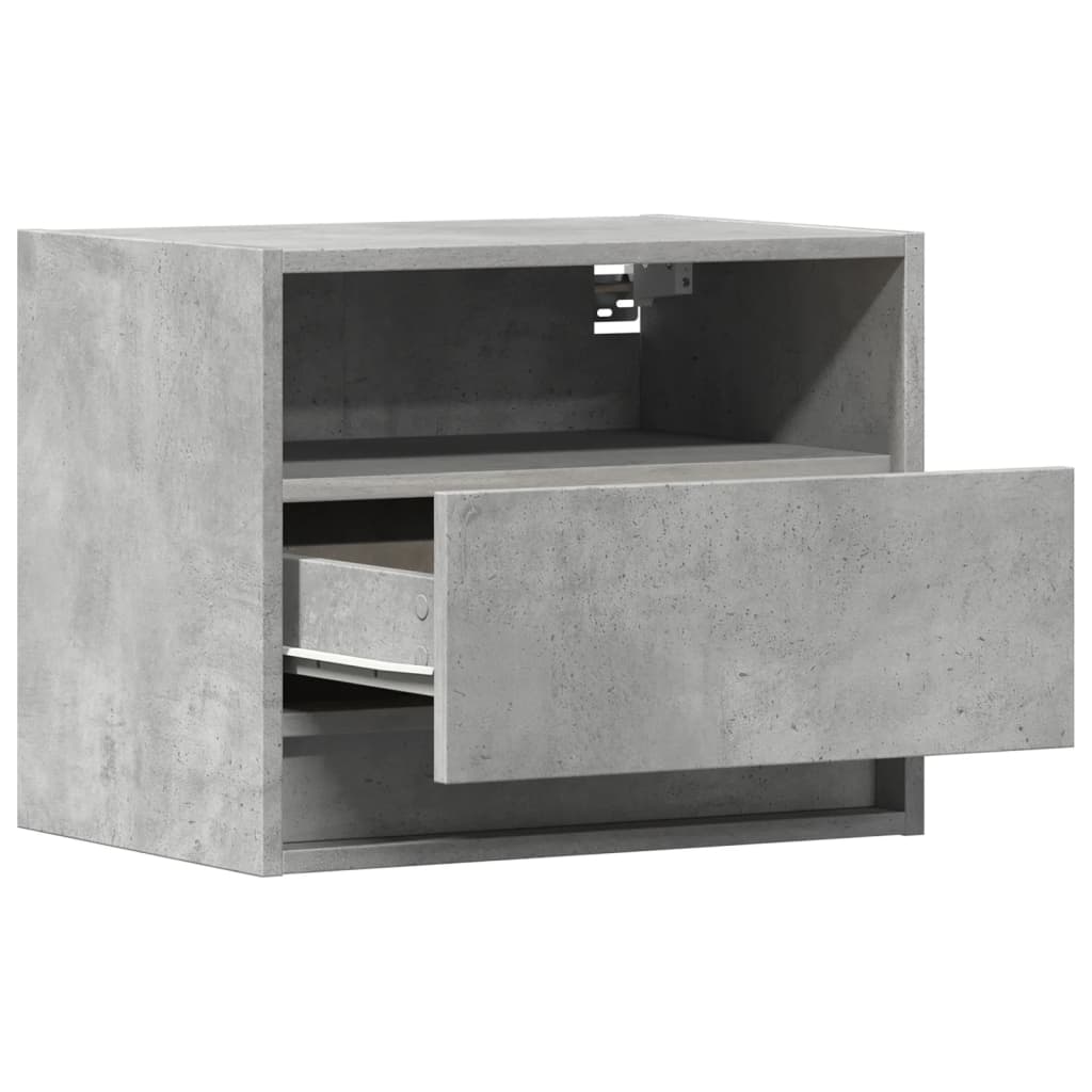 Concrete Grey Wall-Mounted Bedside Cabinet with LED Lights