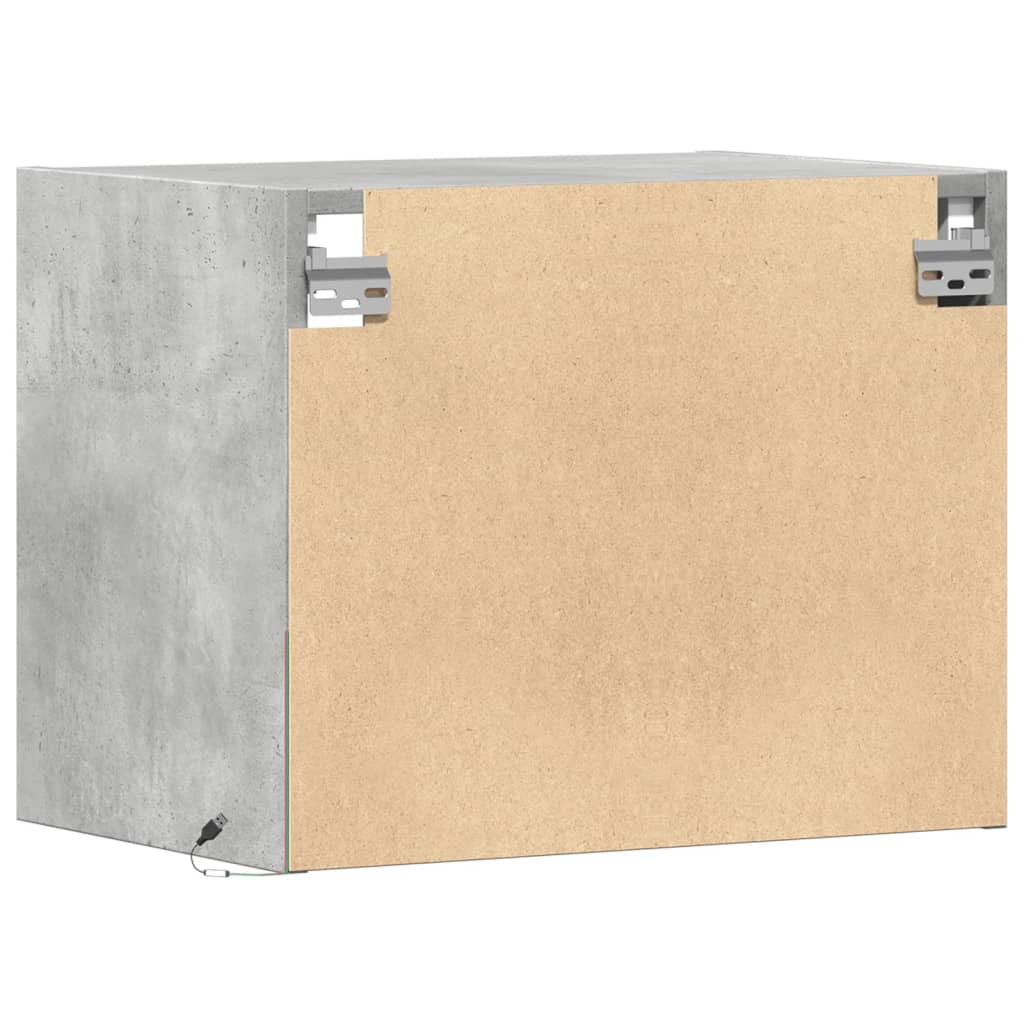 Concrete Grey Wall-Mounted Bedside Cabinet with LED Lights