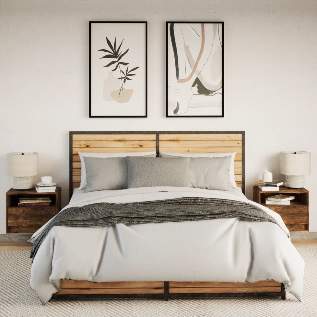 Smoked Oak LED Wall-Mounted Bedside Cabinets - Set of 2
