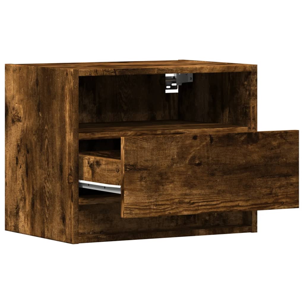 Smoked Oak LED Wall-Mounted Bedside Cabinets - Set of 2