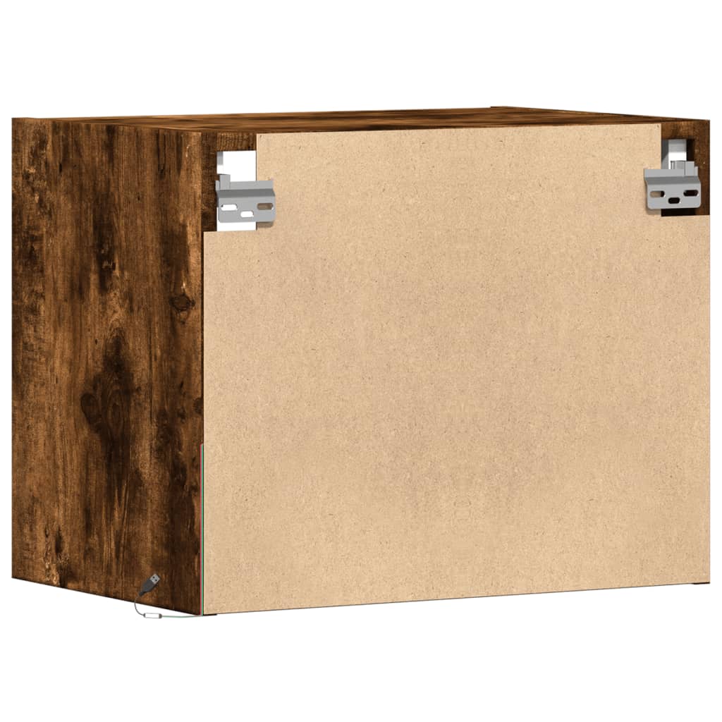 Smoked Oak LED Wall-Mounted Bedside Cabinets - Set of 2