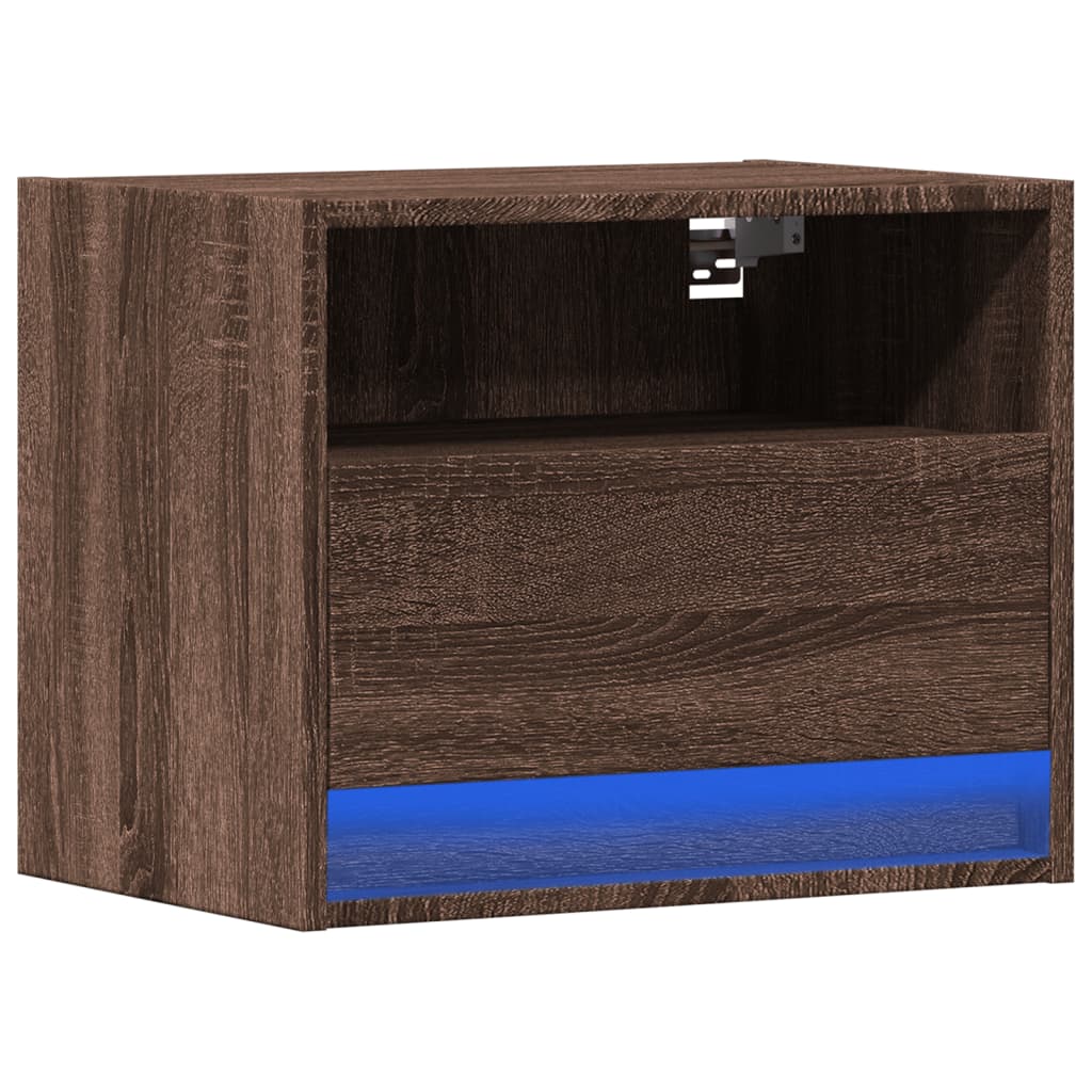 Wall-Mounted Bedside Cabinet Brown Oak with LED Lights