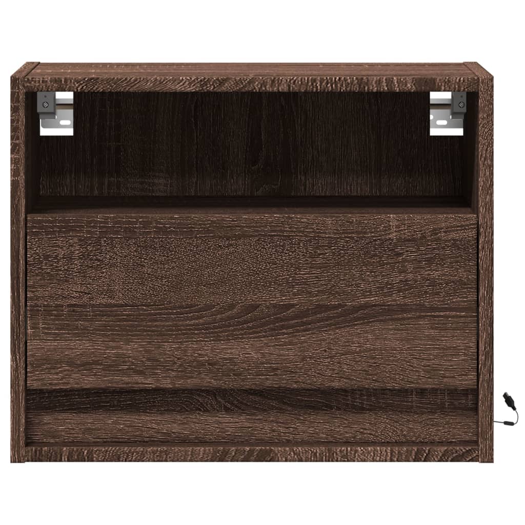LED Wall-Mounted Bedside Cabinets, Brown Oak, 2 pcs