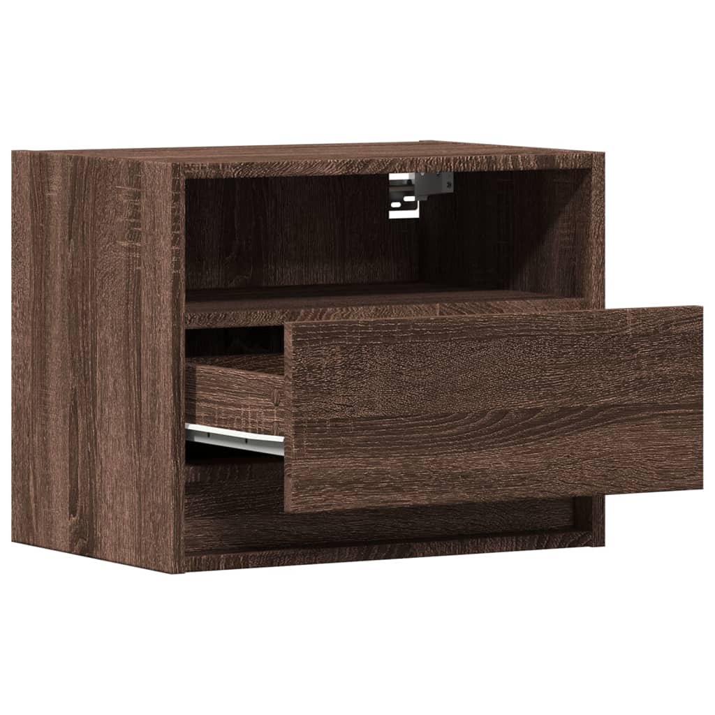 LED Wall-Mounted Bedside Cabinets, Brown Oak, 2 pcs