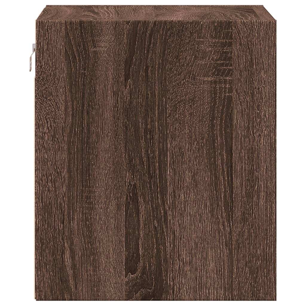 LED Wall-Mounted Bedside Cabinets, Brown Oak, 2 pcs