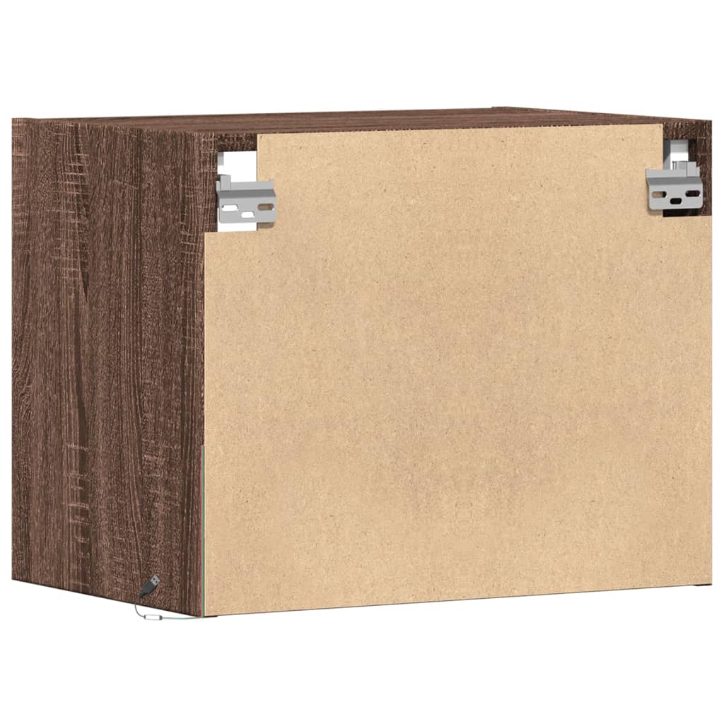 LED Wall-Mounted Bedside Cabinets, Brown Oak, 2 pcs