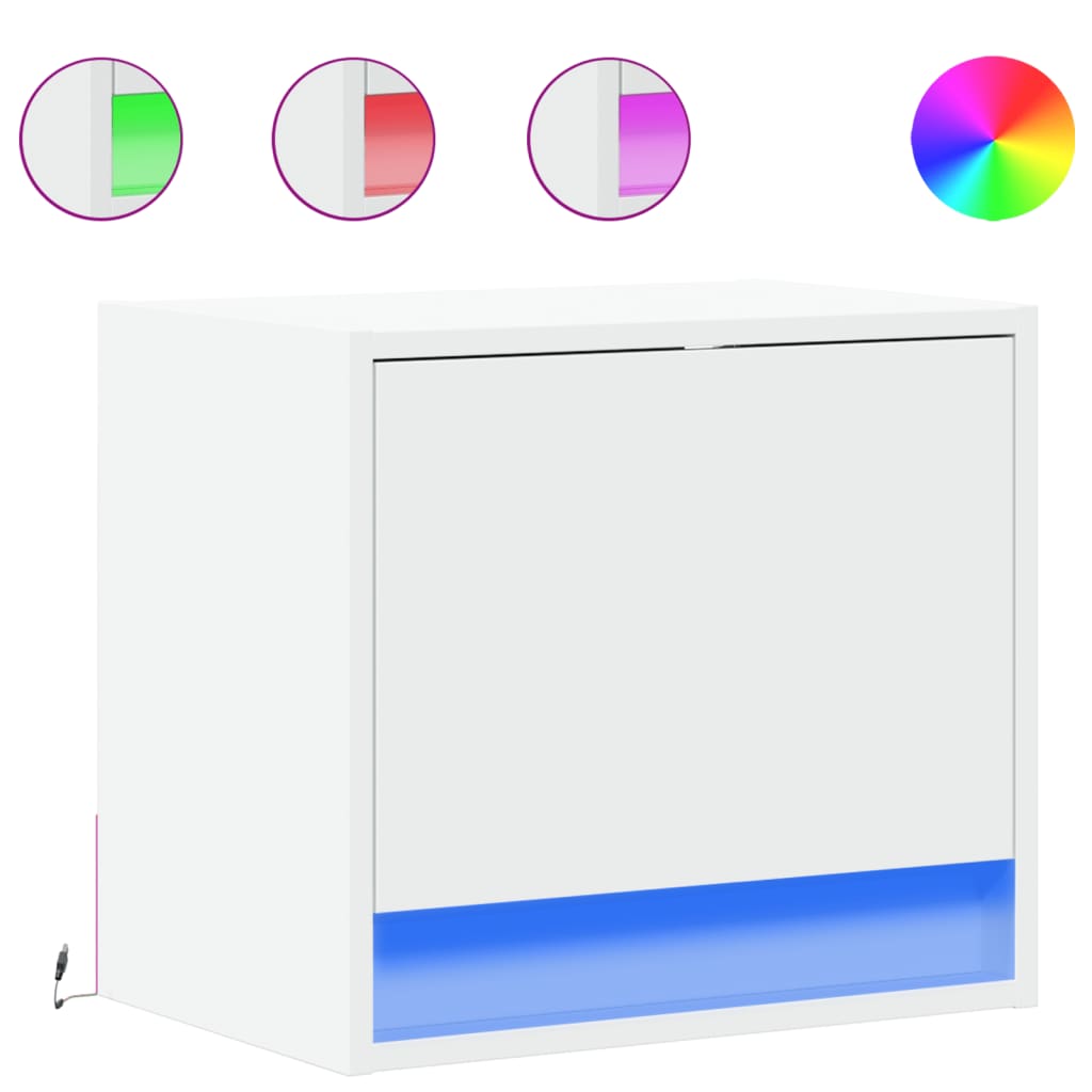 White Wall-mounted Bedside Cabinet with LED Lights