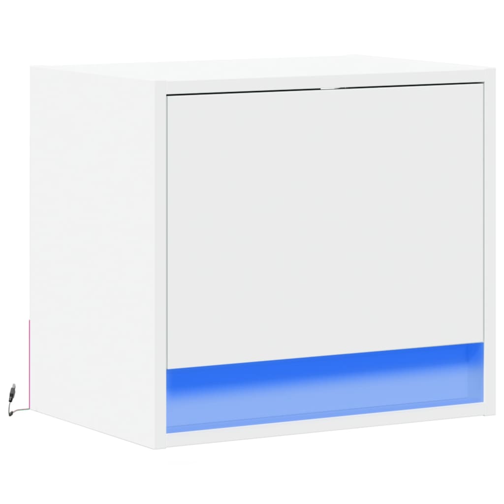 White Wall-mounted Bedside Cabinet with LED Lights