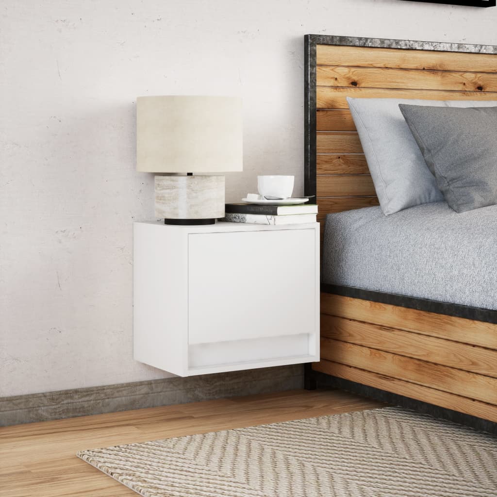White Wall-mounted Bedside Cabinet with LED Lights