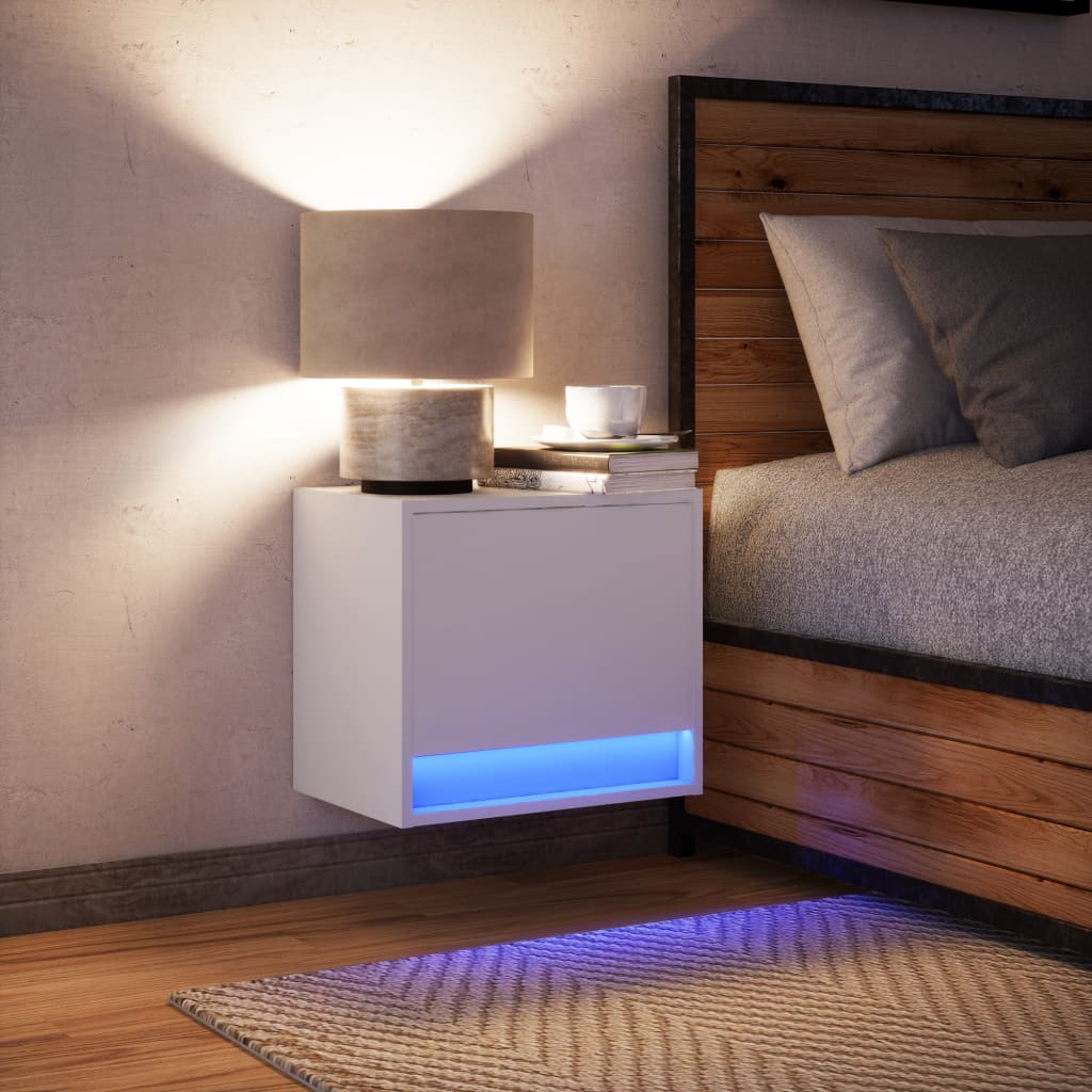 White Wall-mounted Bedside Cabinet with LED Lights