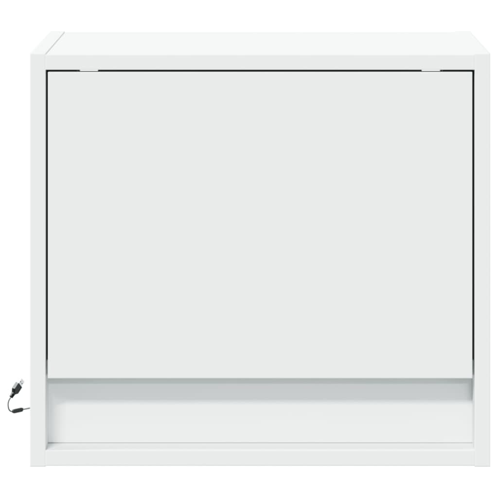 White Wall-mounted Bedside Cabinet with LED Lights