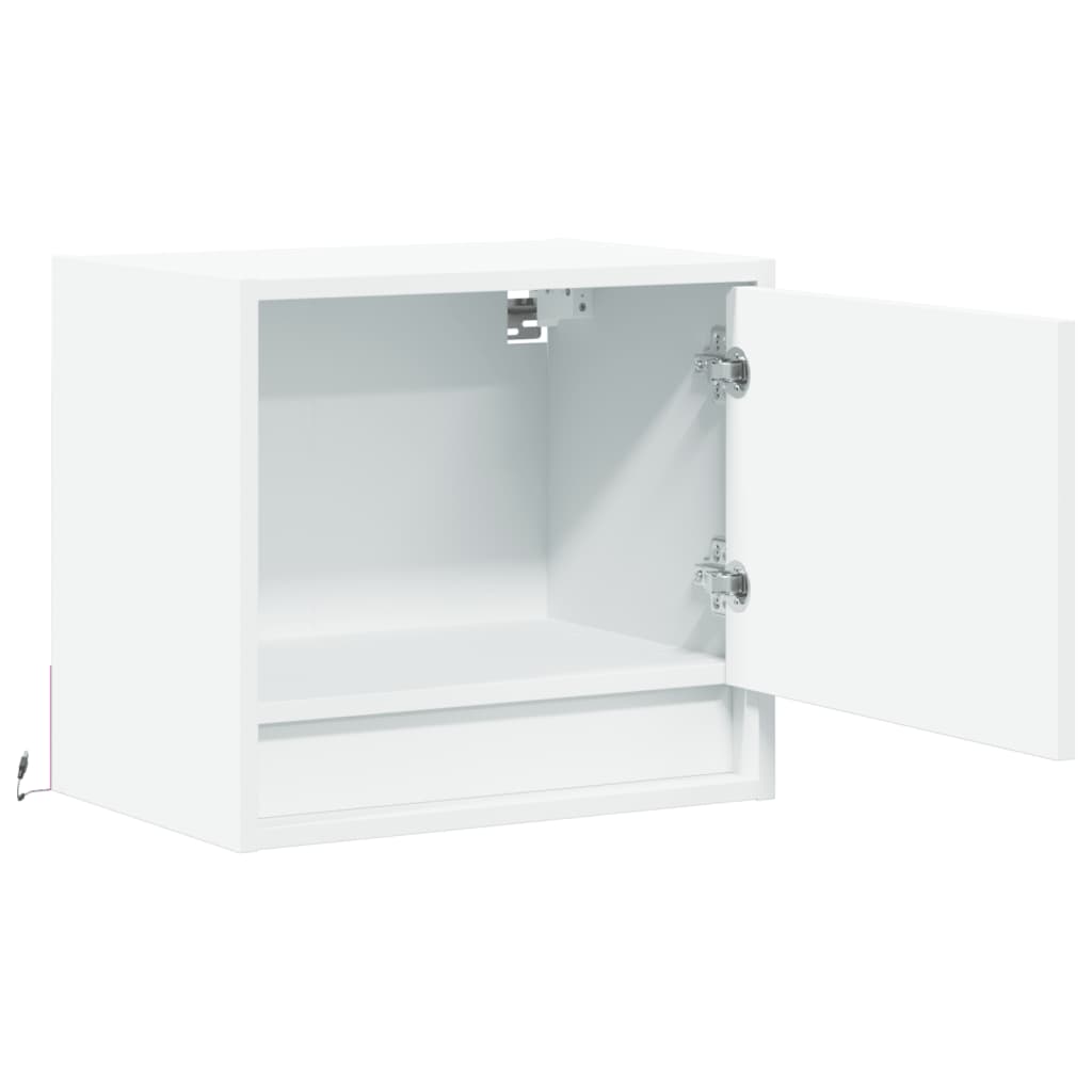 White Wall-mounted Bedside Cabinet with LED Lights