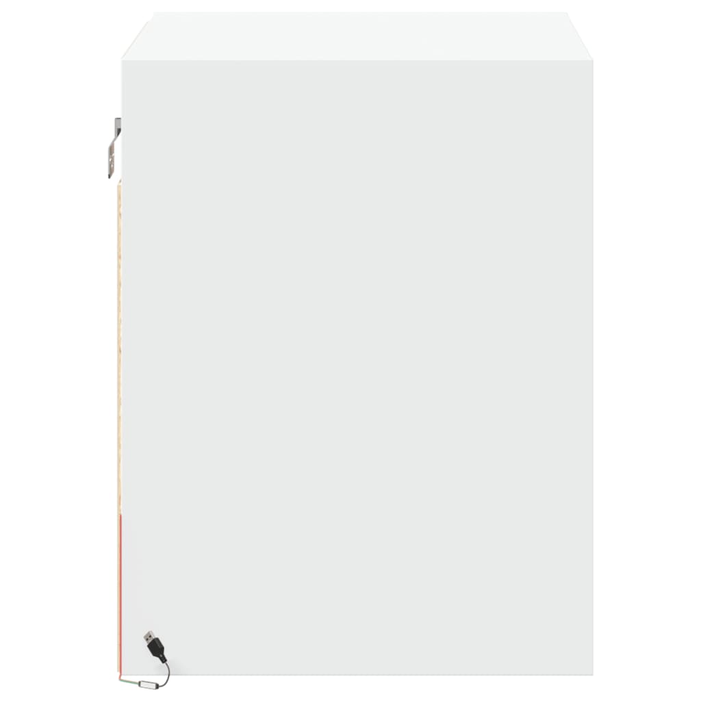 White Wall-mounted Bedside Cabinet with LED Lights