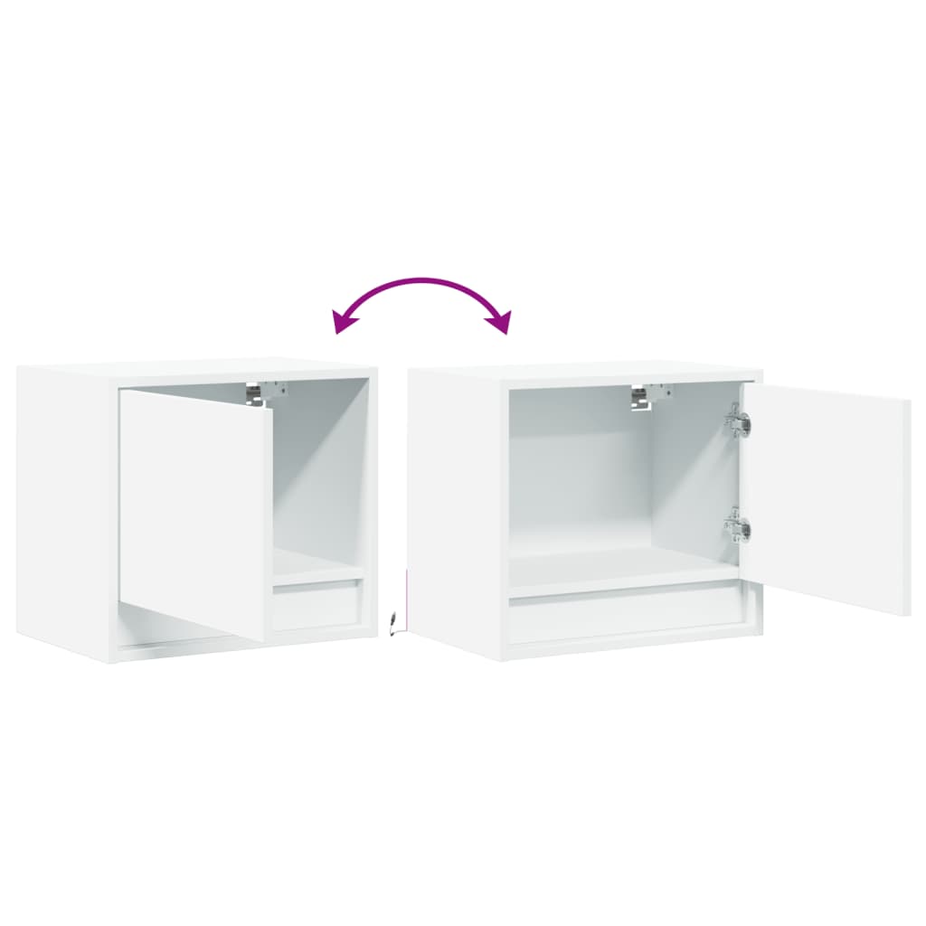 White Wall-mounted Bedside Cabinet with LED Lights