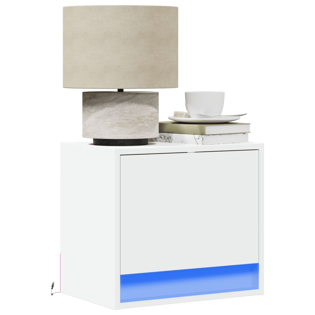 White Wall-mounted Bedside Cabinet with LED Lights