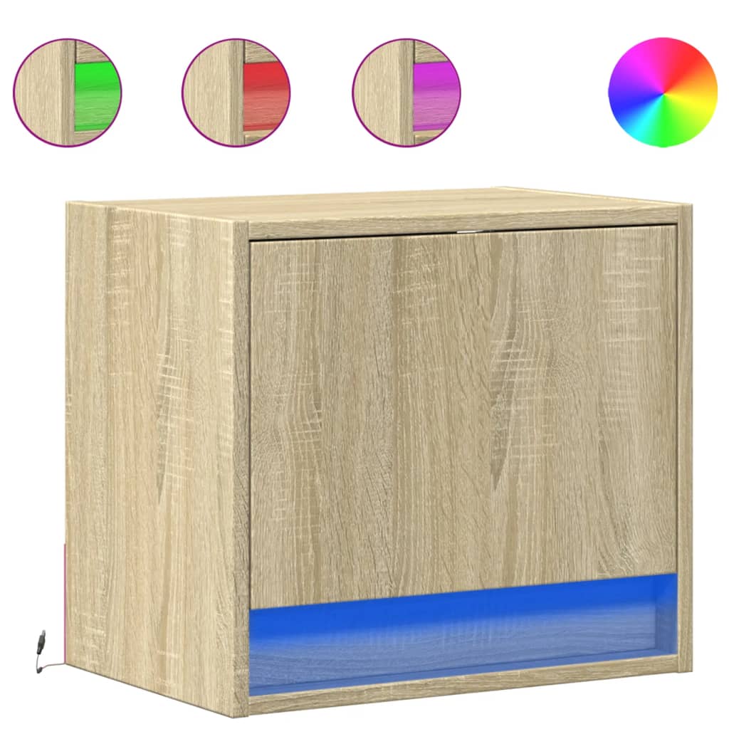Sonoma Oak Wall-Mounted Bedside Cabinet with LED Lights