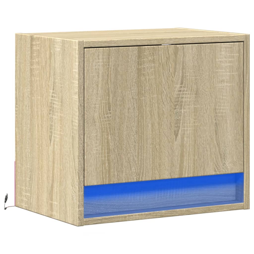 Sonoma Oak Wall-Mounted Bedside Cabinet with LED Lights