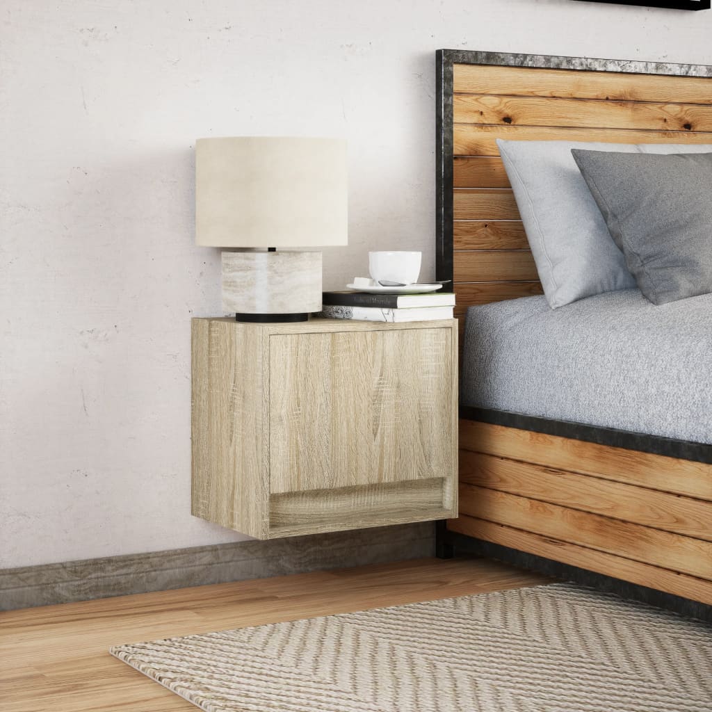 Sonoma Oak Wall-Mounted Bedside Cabinet with LED Lights